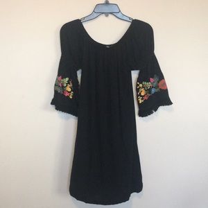 Black floral dress; OFF THE SHOULDER